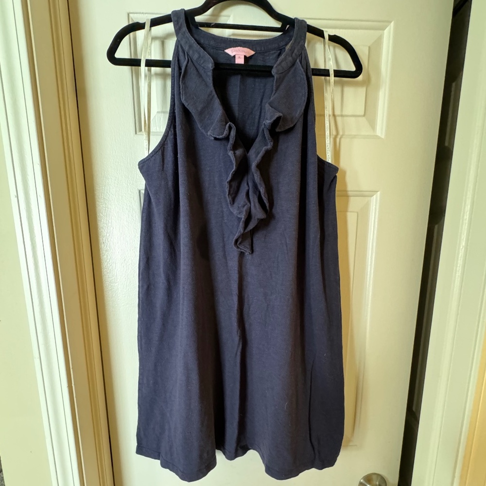 LILLY PULITZER Navy Blue Sleeveless Ruffle Dress, SIZE XL